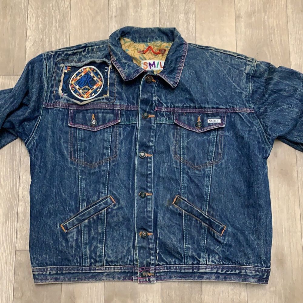 Womens Vintage SMILE‎ Western Indian Denim Jean Jacket - Picture 3 of 12